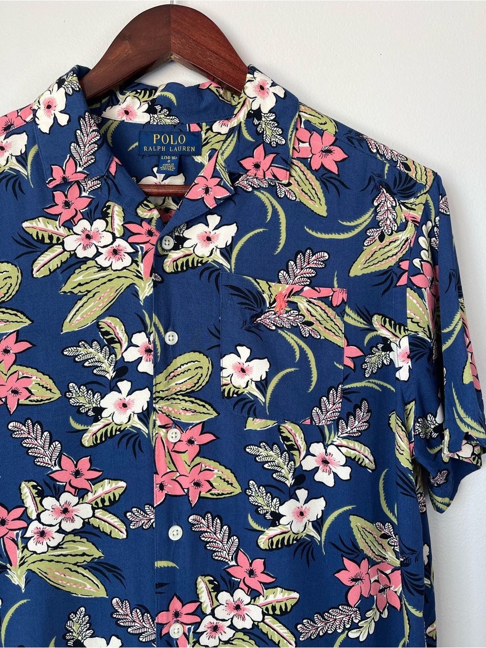Polo Ralph Lauren Boys L (14-16) Navy Floral Short-Sleeve Camp Shirt Tropical
